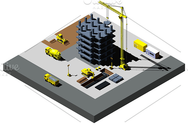 Construction site, vector isometric