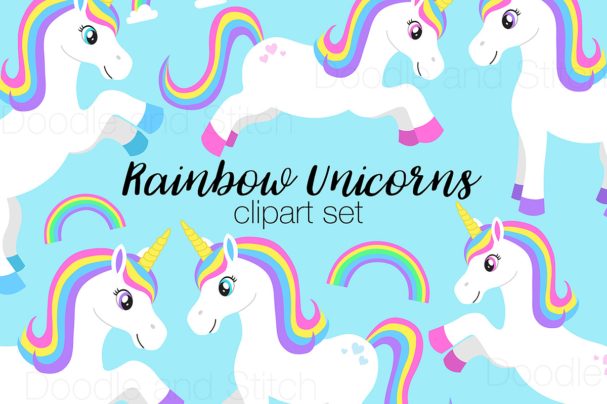 Rainbow Unicorn Clipart Designs in Illustrations - product preview 8