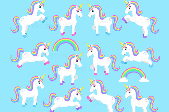 Rainbow Unicorn Clipart Designs in Illustrations - product preview 1