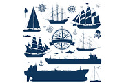 Set of sailing ships and tankers