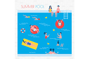 Summer Pool with People and Inflatable Things