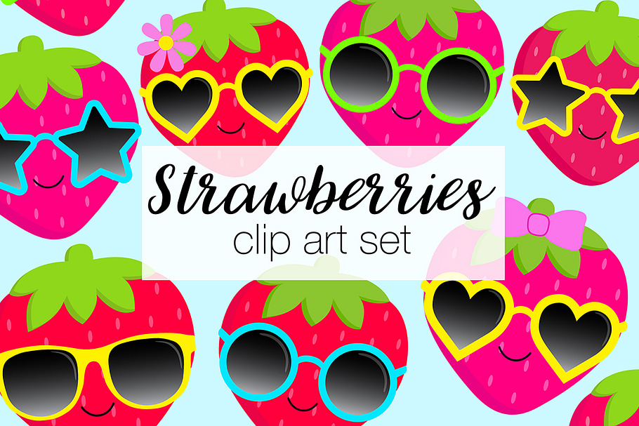 Strawberry Sunglasses Clipart Set
