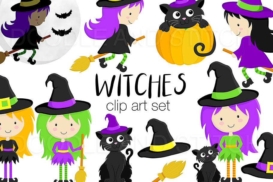 Halloween Witch Clipart Designs in Illustrations - product preview 8
