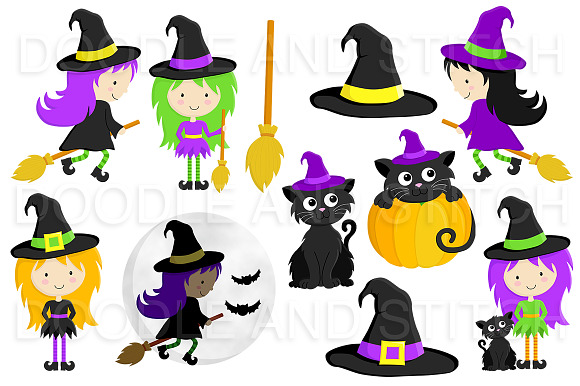 Halloween Witch Clipart Designs in Illustrations - product preview 1