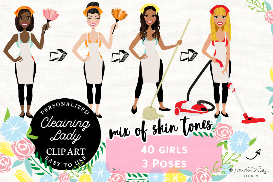 Cleaning Lady Maid Cleaner Vectors in Illustrations - product preview 8