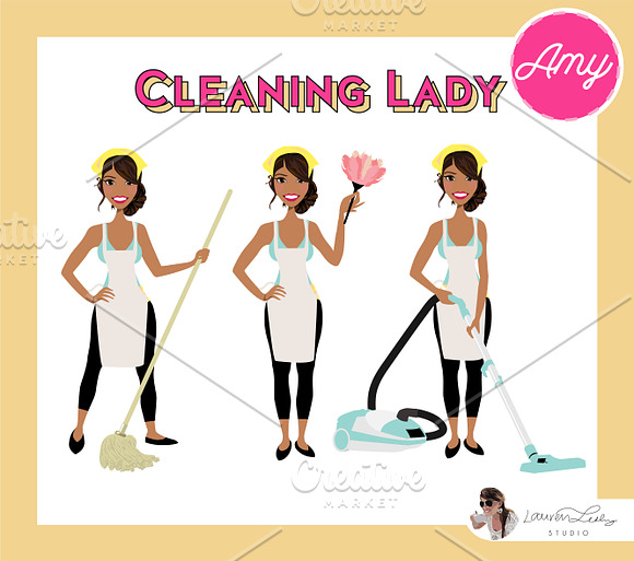 Cleaning Lady Maid Cleaner Vectors in Illustrations - product preview 5