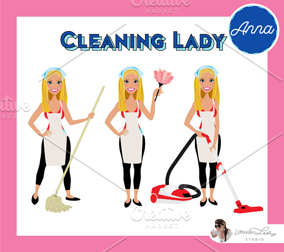 Cleaning Lady Maid Cleaner Vectors in Illustrations - product preview 6