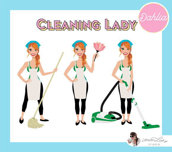 Cleaning Lady Maid Cleaner Vectors in Illustrations - product preview 10