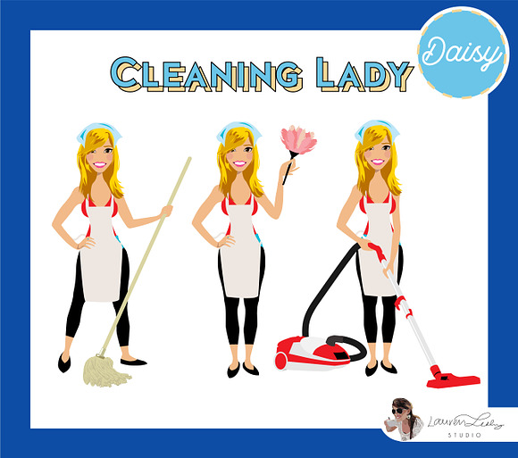 Cleaning Lady Maid Cleaner Vectors in Illustrations - product preview 11