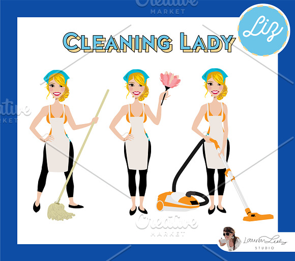 Cleaning Lady Maid Cleaner Vectors in Illustrations - product preview 19