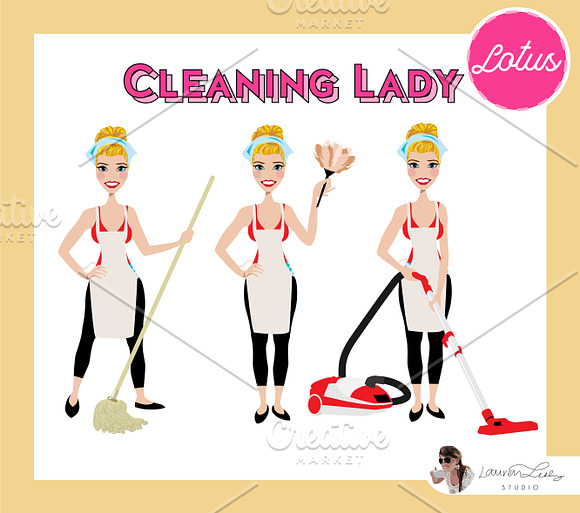 Cleaning Lady Maid Cleaner Vectors in Illustrations - product preview 21