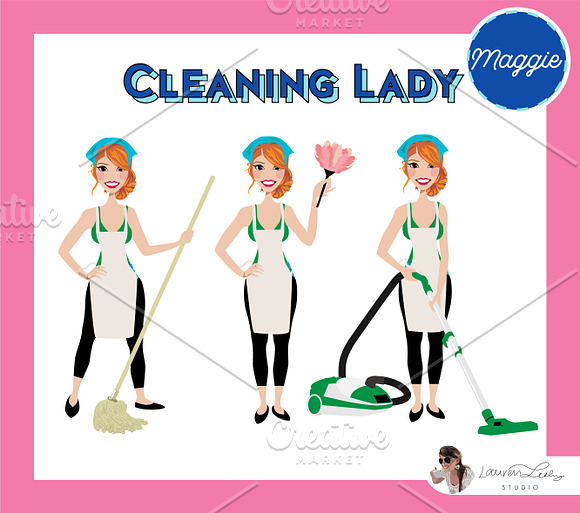 Cleaning Lady Maid Cleaner Vectors in Illustrations - product preview 22