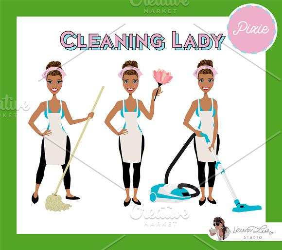 Cleaning Lady Maid Cleaner Vectors in Illustrations - product preview 30