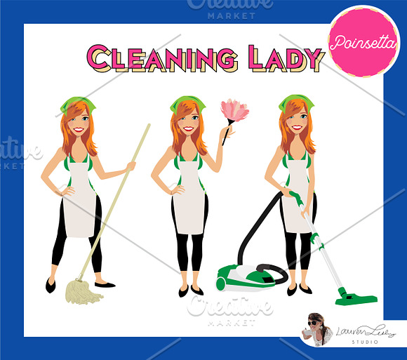 Cleaning Lady Maid Cleaner Vectors in Illustrations - product preview 31