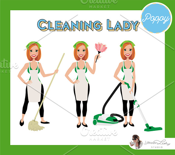 Cleaning Lady Maid Cleaner Vectors in Illustrations - product preview 32