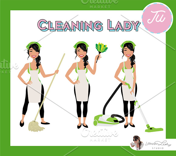 Cleaning Lady Maid Cleaner Vectors in Illustrations - product preview 38