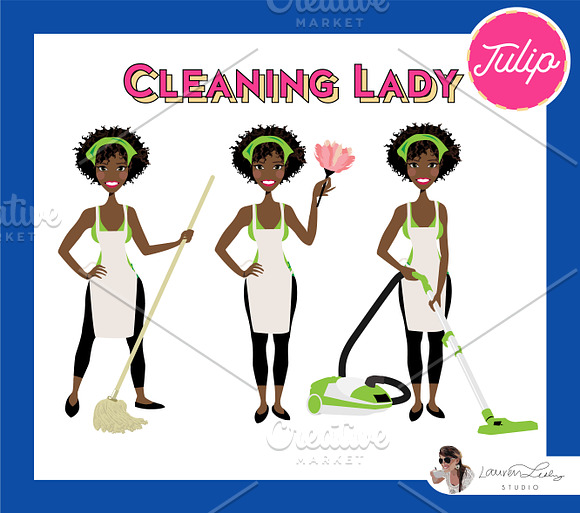 Cleaning Lady Maid Cleaner Vectors in Illustrations - product preview 39