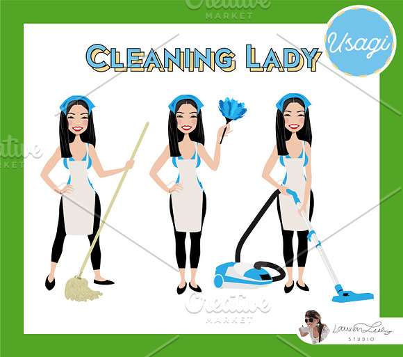Cleaning Lady Maid Cleaner Vectors in Illustrations - product preview 40
