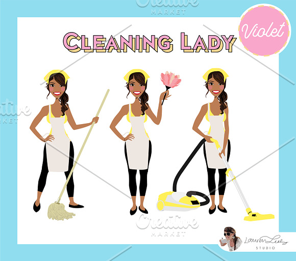 Cleaning Lady Maid Cleaner Vectors in Illustrations - product preview 41