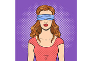 Blindfolded girl pop art vector illustration