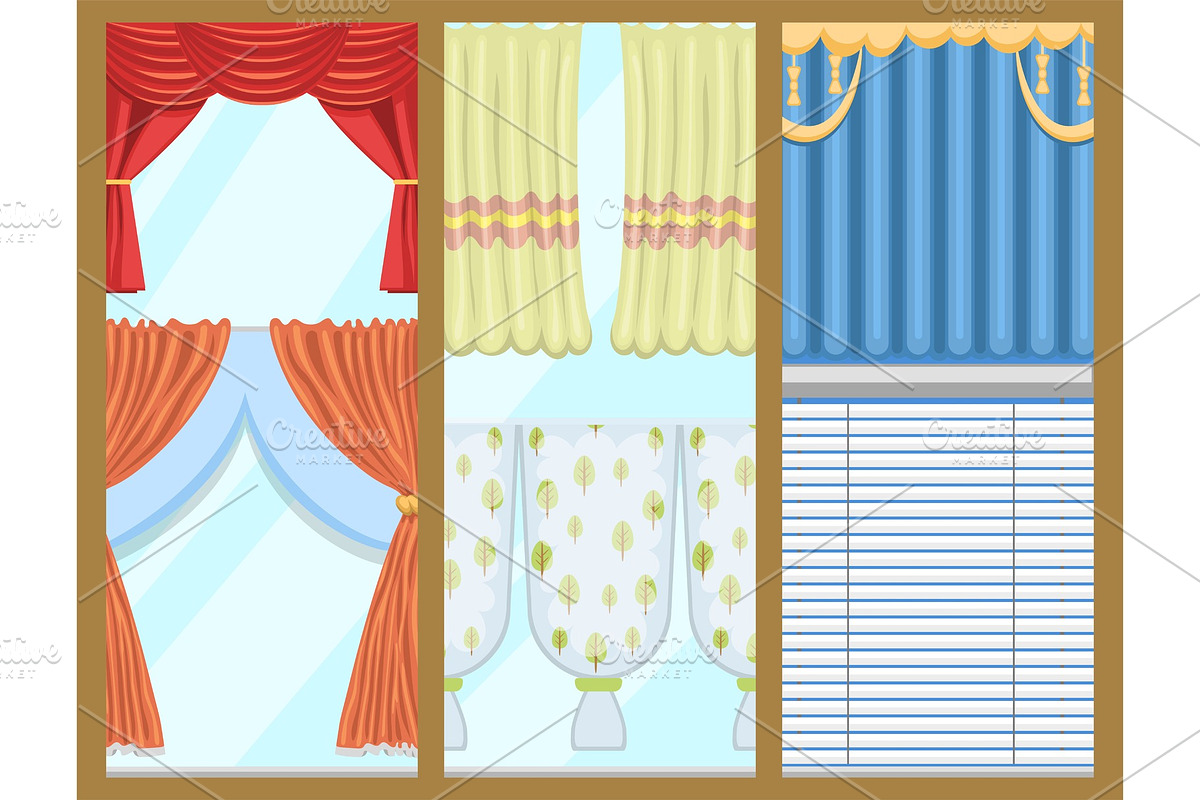 Window curtains and room blinds jalousie for house or creative home interior vector illustration. in Illustrations - product preview 8