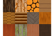 Wood vector seamless pattern wooden background texture and natural hardwood material textured backdrop set illustration