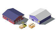 Warehouse building isometric set 