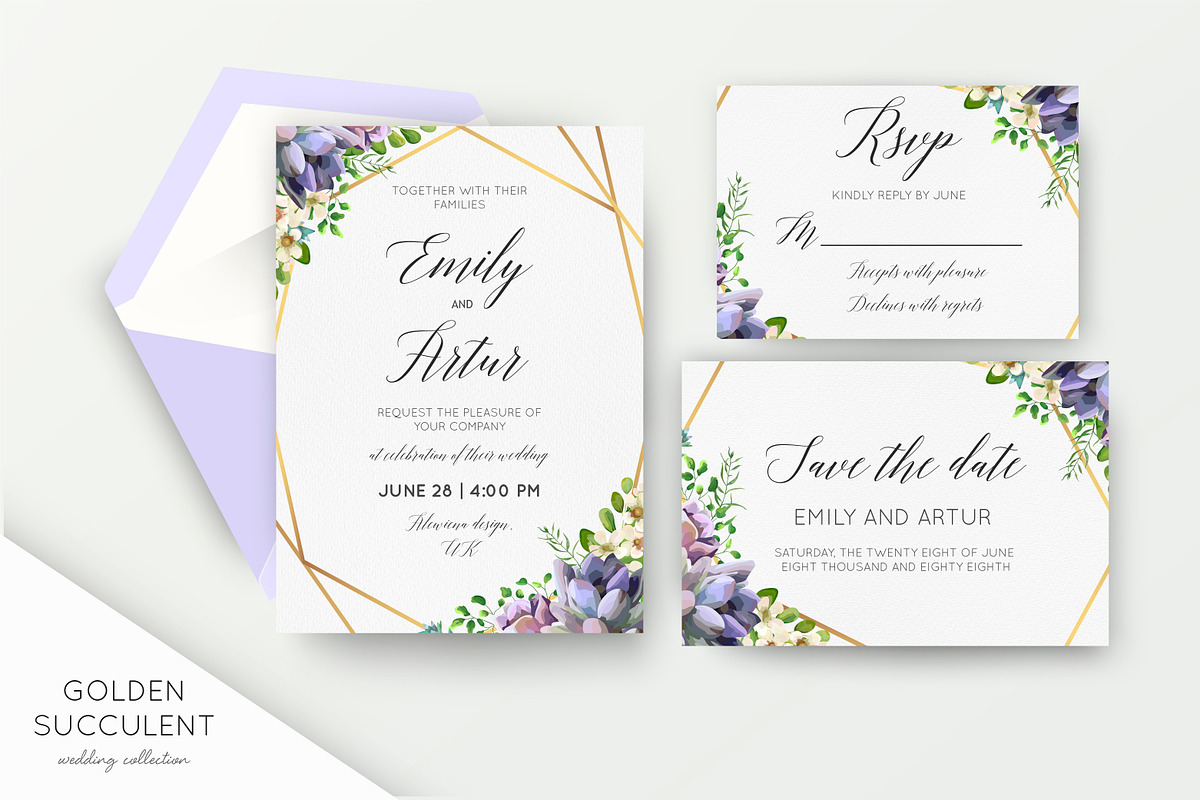 Wedding suite - Golden Succulent in Wedding Templates - product preview 8