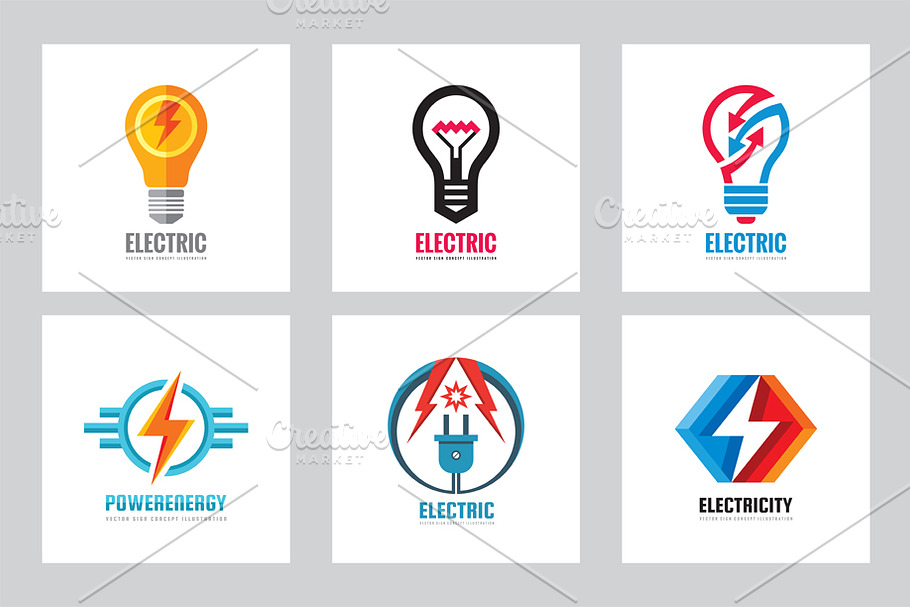 Electric Power Lightbulb Logo Set