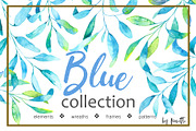 Blue plants. Watercolor set