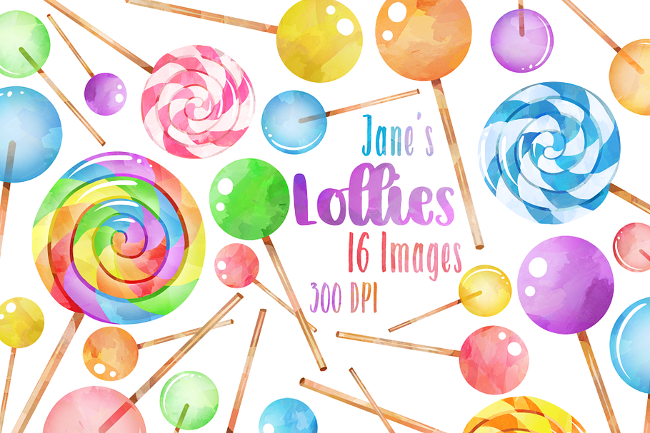 Watercolor Lollipops Clipart in Illustrations - product preview 8