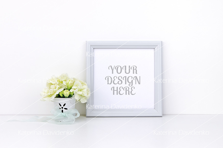 Square Frame MockUp, white flowers in Print Mockups - product preview 8