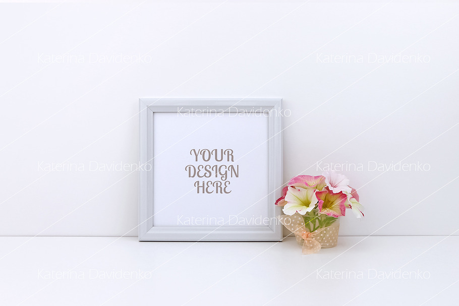 Frame MockUp, pink flowers, square in Print Mockups - product preview 8
