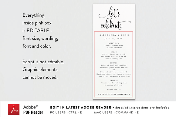 Wedding Menu - Editable PDF in Wedding Templates - product preview 1
