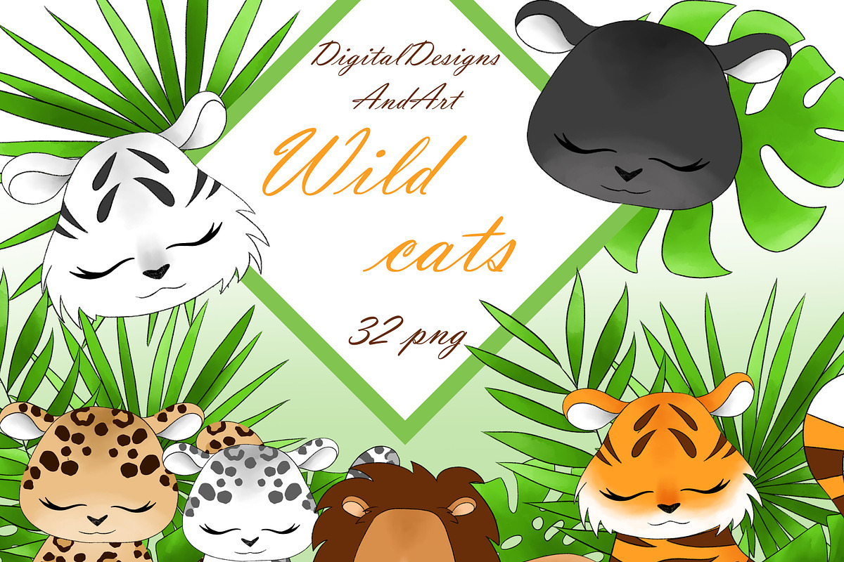 Wild cats clipart in Illustrations - product preview 8
