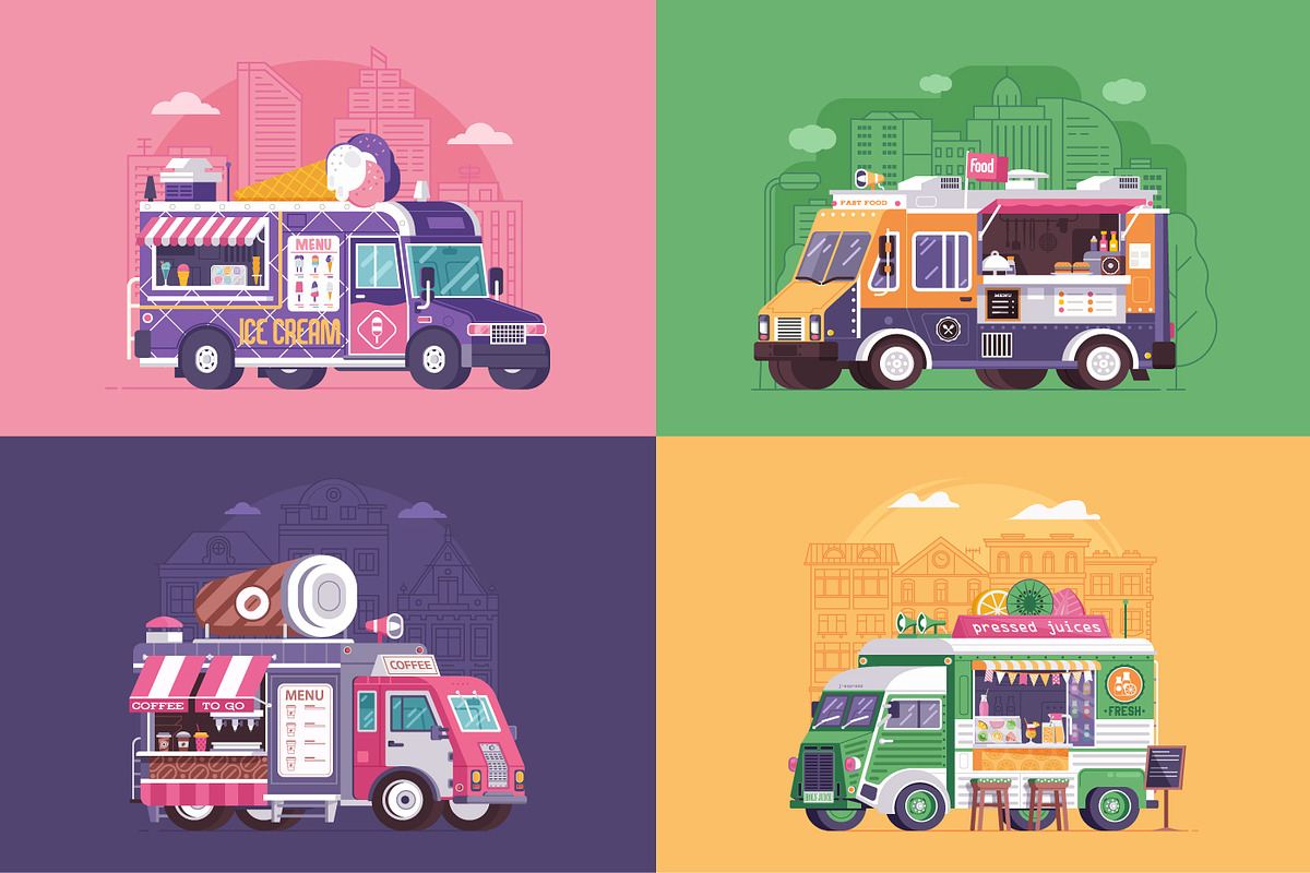 Street Food Trucks and Vans in Illustrations - product preview 8