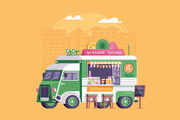 Street Food Trucks and Vans in Illustrations - product preview 2