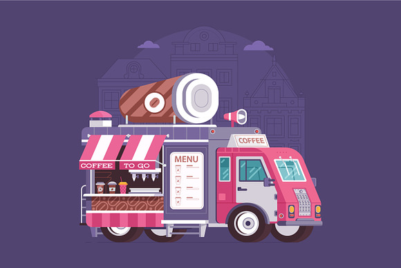 Street Food Trucks and Vans in Illustrations - product preview 3