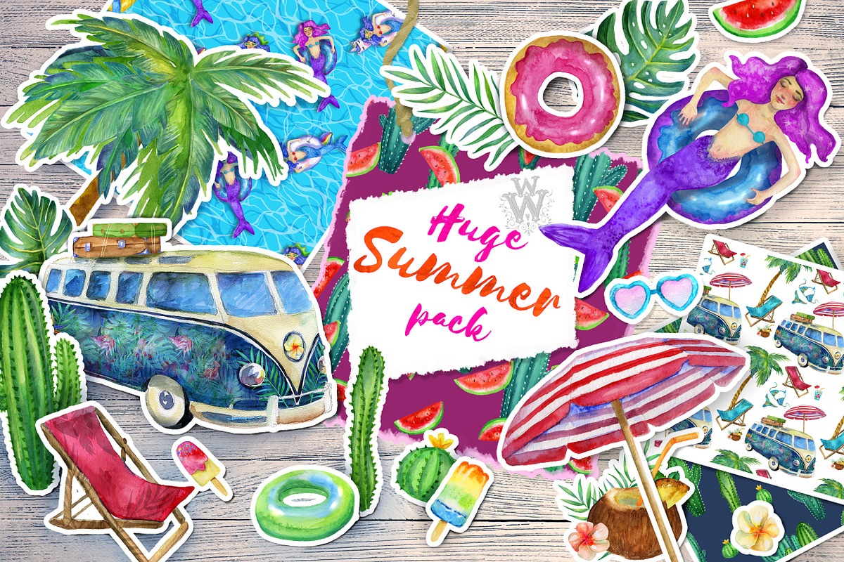 Huge Summer watercolor pack in Illustrations - product preview 8