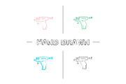 Piercing gun hand drawn icons set