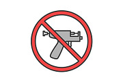 Forbidden sign with piercing gun color icon