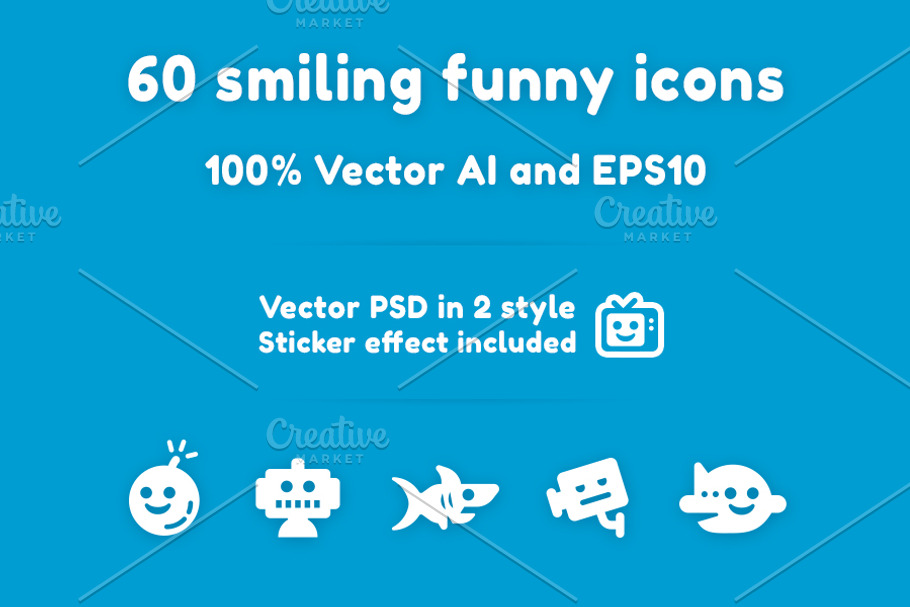 60 smiling funny icons/stickers in Heart Emoticons - product preview 8