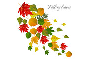 Falling leaves autumn seasonal postcard with foliage that falls down