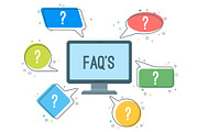 FAQ service minimalistic icons with question marks in speech clouds