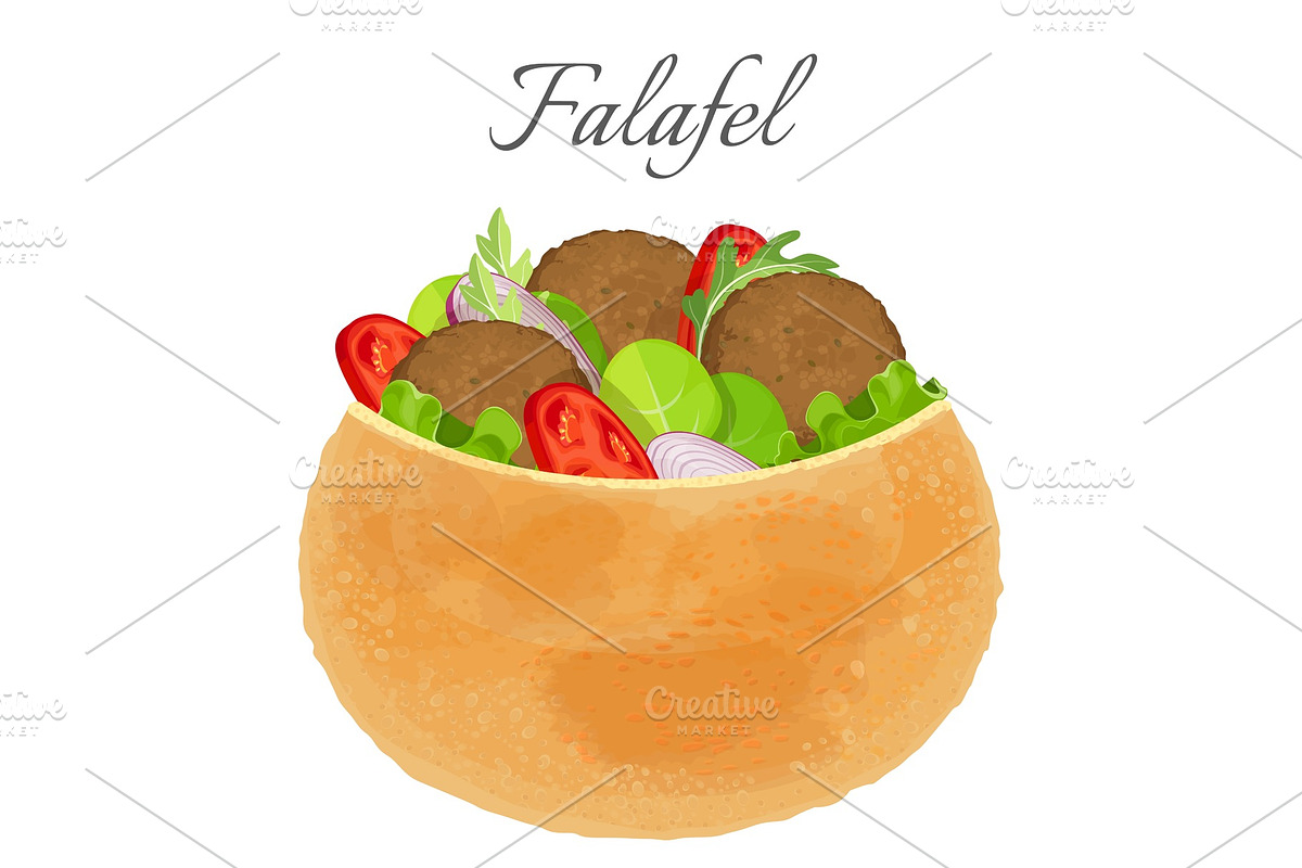 Delicious falafel full of meat and fresh vegetables in Illustrations - product preview 8