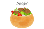 Delicious falafel full of meat and fresh vegetables