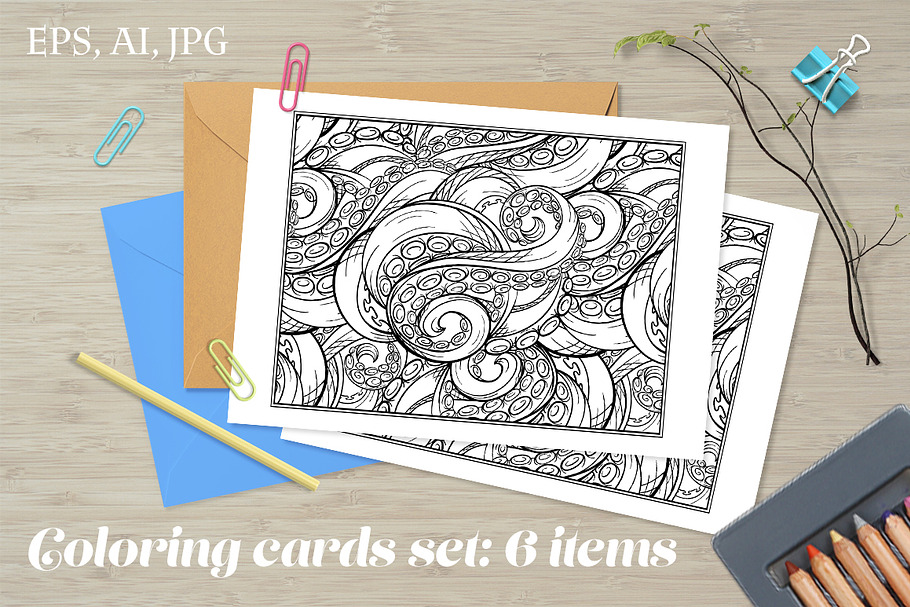 Antistress coloring cards set  in Illustrations - product preview 8