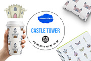 Castle tower icons set, cartoon 