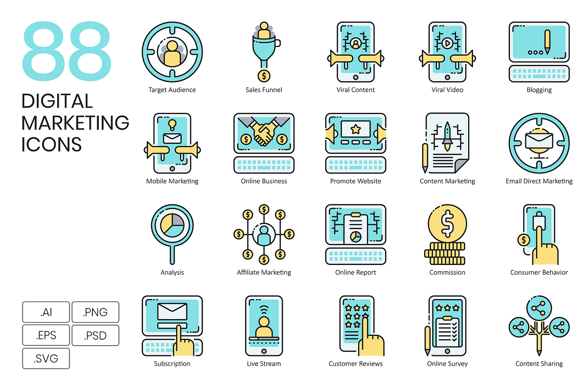 88 Digital Marketing Icons | Aqua in Graphics - product preview 8