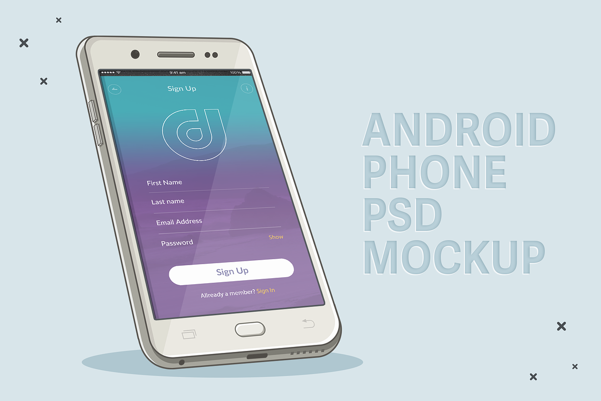 Illustrated Cell Phone Mockup in Mobile & Web Mockups - product preview 8